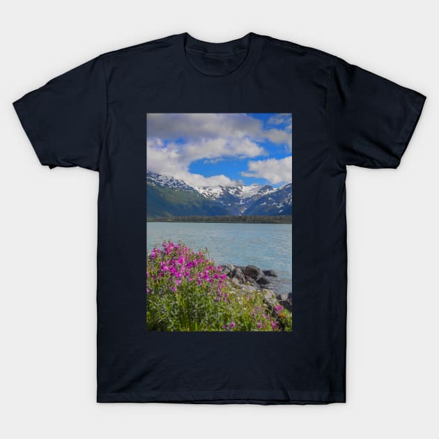 USA. Alaska. Lake with Wildflowers in the Foreground. T-Shirt by vadim19